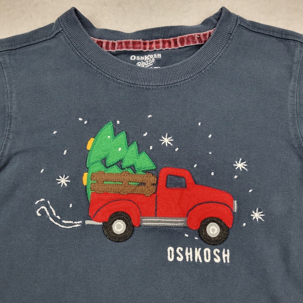 Osh Kosh B'gosh Christmas Winter Truck Shirt 4T Toddler Blue Cotton Long Sleeve